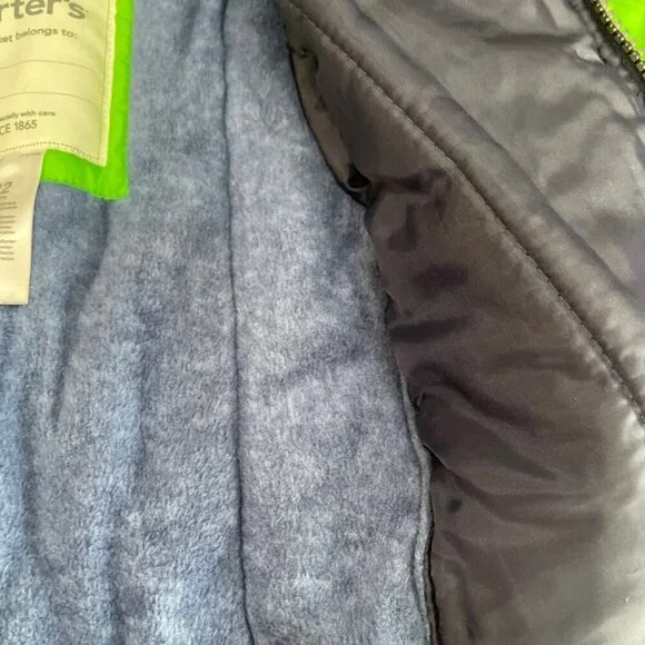 CARTERS HOODED PUFFER JACKET SZ 12 MONTHS BABY GREEN/NAVY BLUE COZY WINTER CORE - Picture 9 of 12